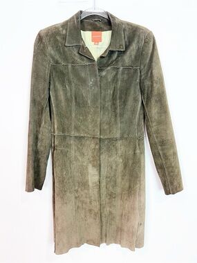 ANONYMOUS JOHN CARLISLE BROWN OLIVE GREEN SUEDE BUTTON FRONT COAT SZ SMALL